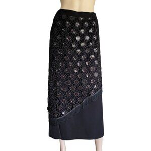 St Anthony Sacari Midi Crochet Sequin Overlay Fringe Skirt​​